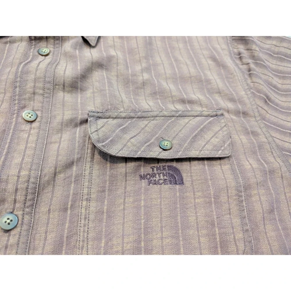 The North Face Button Up Shirt Mens Large Long Sleeve Brown Striped‎ Casual